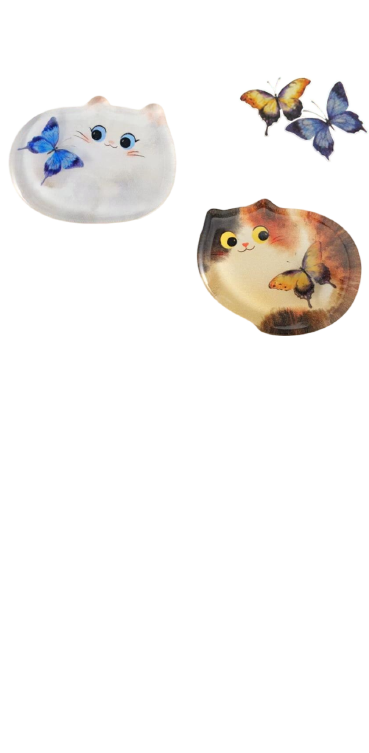 宫猫戏蝶立体画冰箱贴